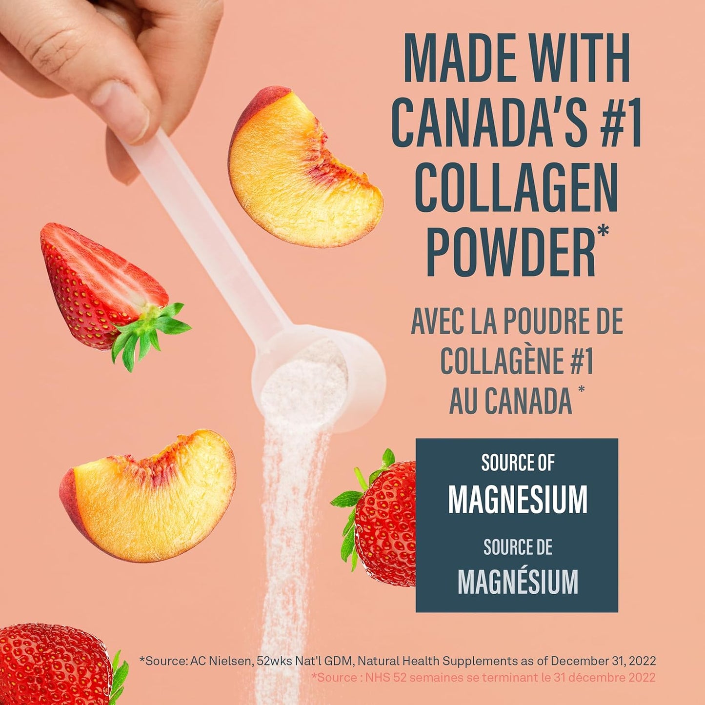 Organika Canadian-Made Electrolytes + Enhanced Collagen - Strawberry Peach Flavour - Sugar-Free Hydration | 5g Protein + 100% of Daily Vitamin C - 600g