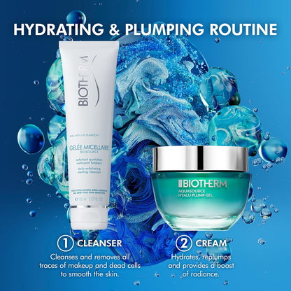 Biotherm Duo Set With Hyaluronic Acid Including Gelée Micellaire Daily Exfoliating Melting Cleanser and Aquasource Hyalu Plump Gel, Moisturizing for All Skin Types