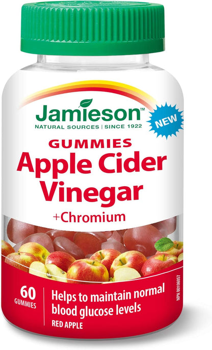 Jamieson Magnesium Gummies - Cranberry Grape Flavour, 60 Count (Pack of 1) & Apple Cider Vinegar Gummies, Vegetarian Red Apple, 60 Count