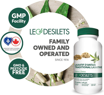 Leo Desilets Traditional Herbal Laxative | Gentle Relief for Occasional Constipation | Cascara Sagrada, Dandelion & Senna | Non-GMO, Plant-Based Capsules