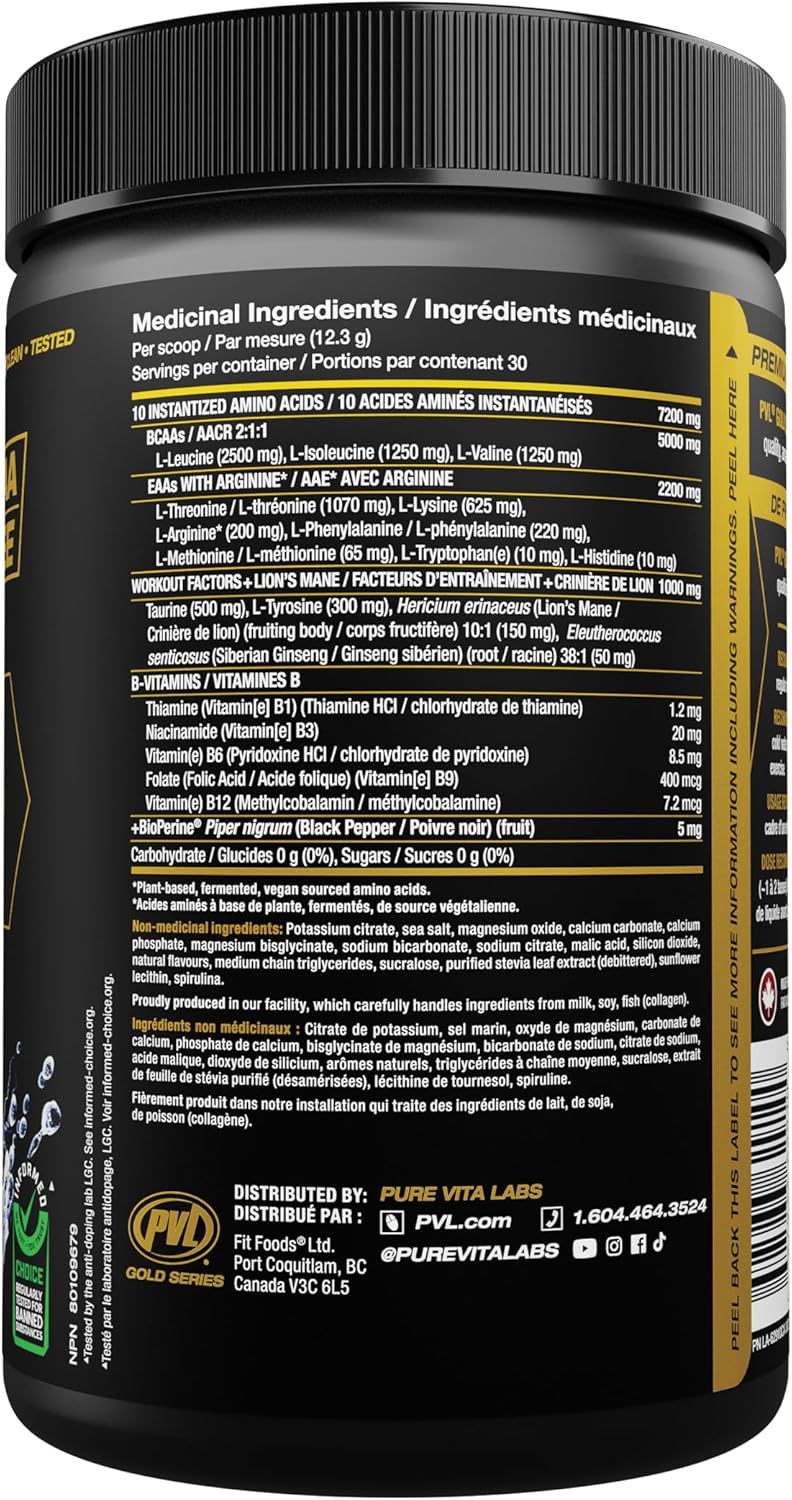 PVL EAA BCAA COMPLETE | 運動前、運動中或運動後 - EAA/BCAA 含 L-精胺酸，胺基酸補充劑 - 生酮友善 - （30 份（1 包），冰藍風暴）