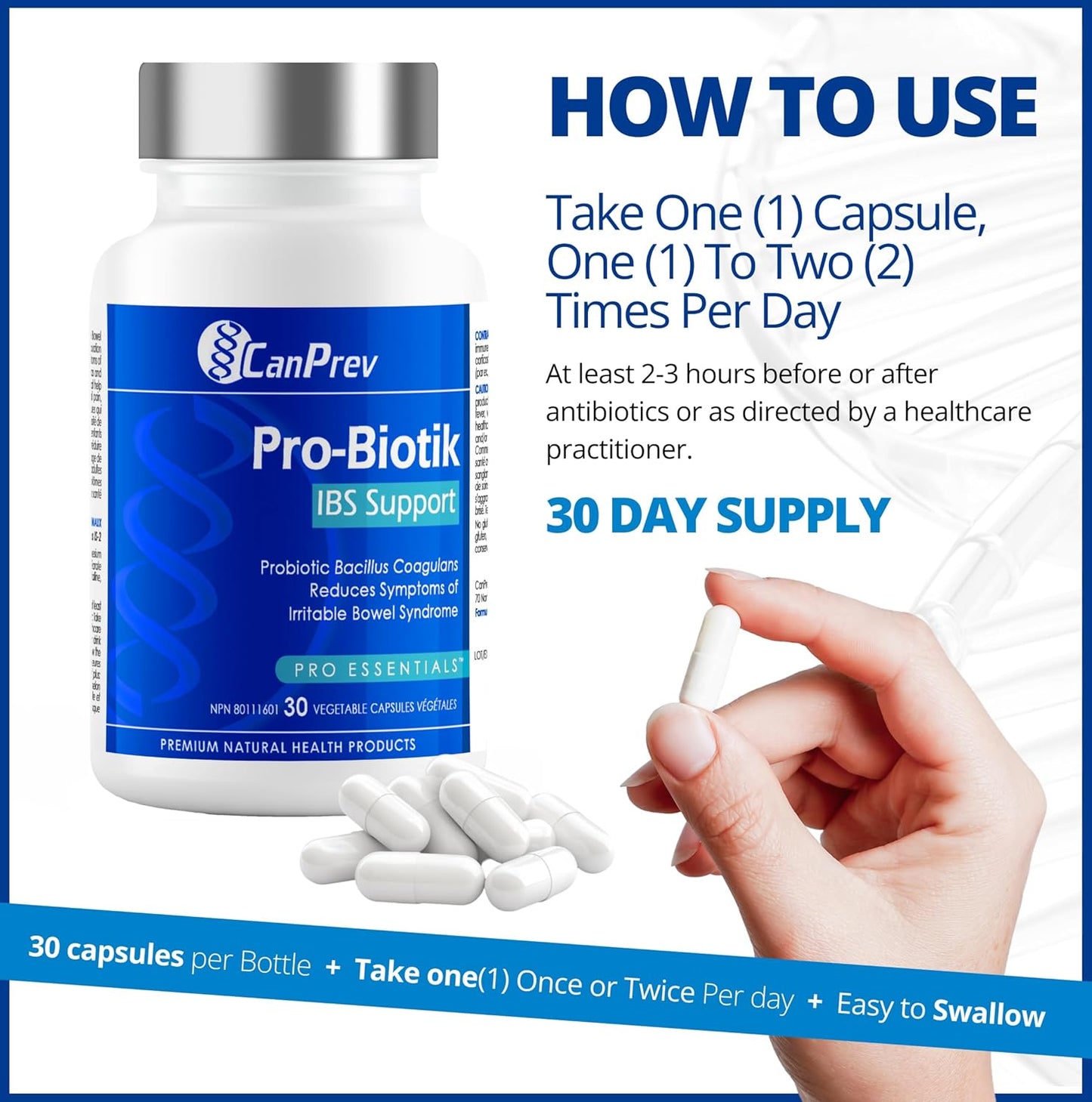 CanPrev Pro-Biotik IBS 支持，30 粒素食胶囊，30 天用量 - 男女益生菌 - 20 亿活性细胞，支持消化 - 舒适消化和平衡肠道菌群 - 缓解腹胀和胀气