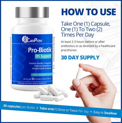 CanPrev Pro-Biotik IBS 支持，30 粒素食胶囊，30 天用量 - 男女益生菌 - 20 亿活性细胞，支持消化 - 舒适消化和平衡肠道菌群 - 缓解腹胀和胀气