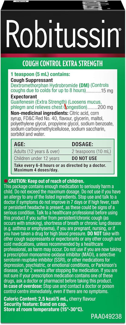 Robitussin Cough Control, Extra Strength, Cherry Flavor 100ml