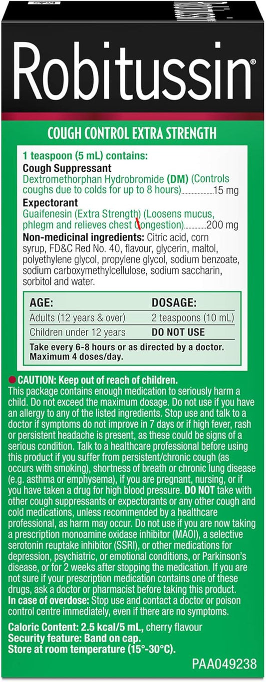 Robitussin Cough Control, Extra Strength, Cherry Flavor 100ml