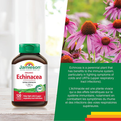 Jamieson 有机紫锥菊 1200 毫克素食胶囊，强效配方，有效预防感冒和上呼吸道感染。蕴含紫锥菊，非转基因，无麸质，120 粒，加拿大制造