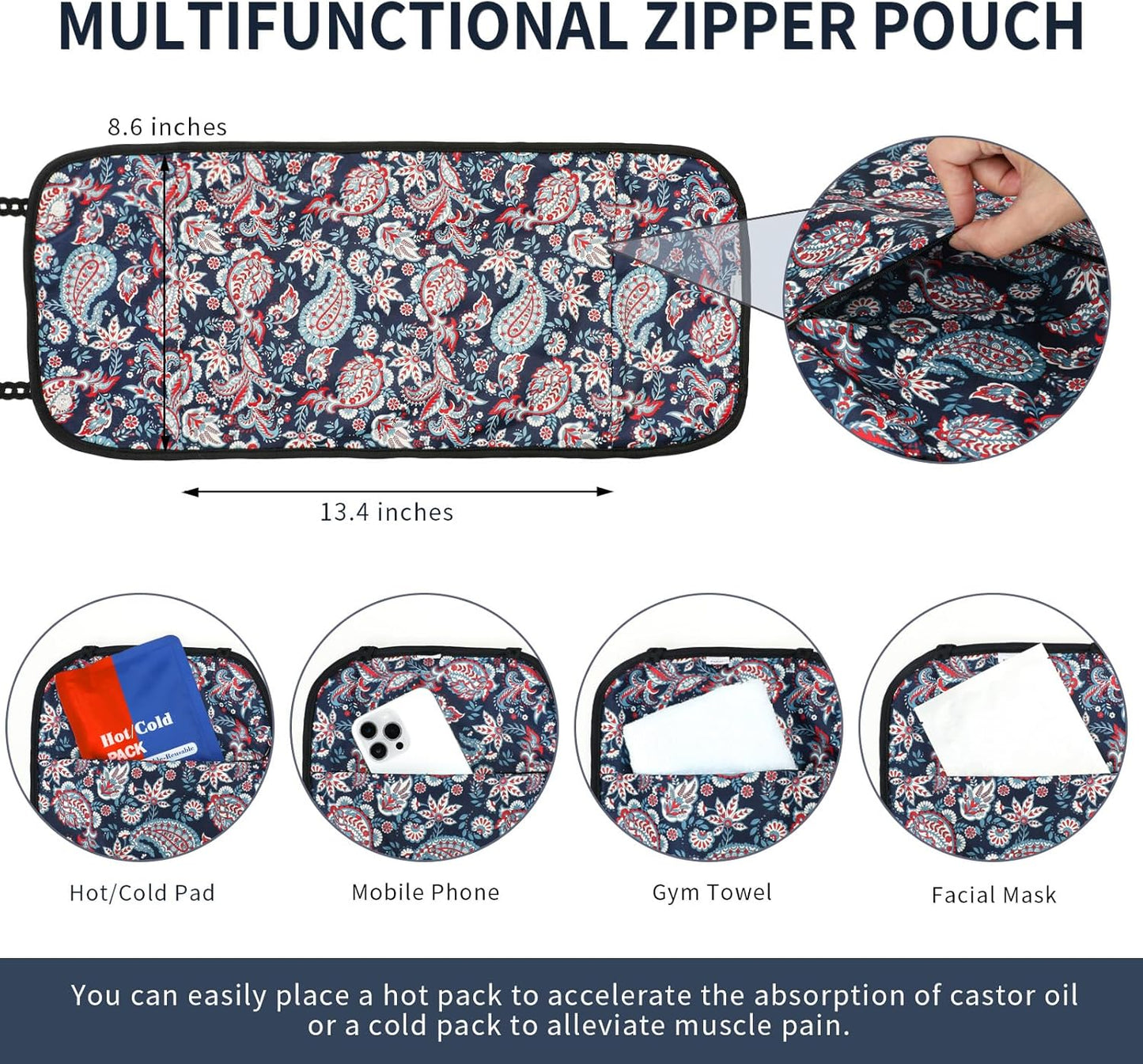 KANAV 8 Piece Castor Oil Pack Wrap Set, Organic Cotton Lined Reusable Castor Oil Compress Packs for Liver Detox, Insomnia, Constipation, Inflammation & Women's Gifts