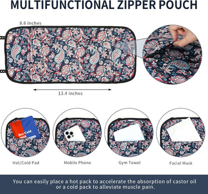 KANAV 8 Piece Castor Oil Pack Wrap Set, Organic Cotton Lined Reusable Castor Oil Compress Packs for Liver Detox, Insomnia, Constipation, Inflammation & Women's Gifts