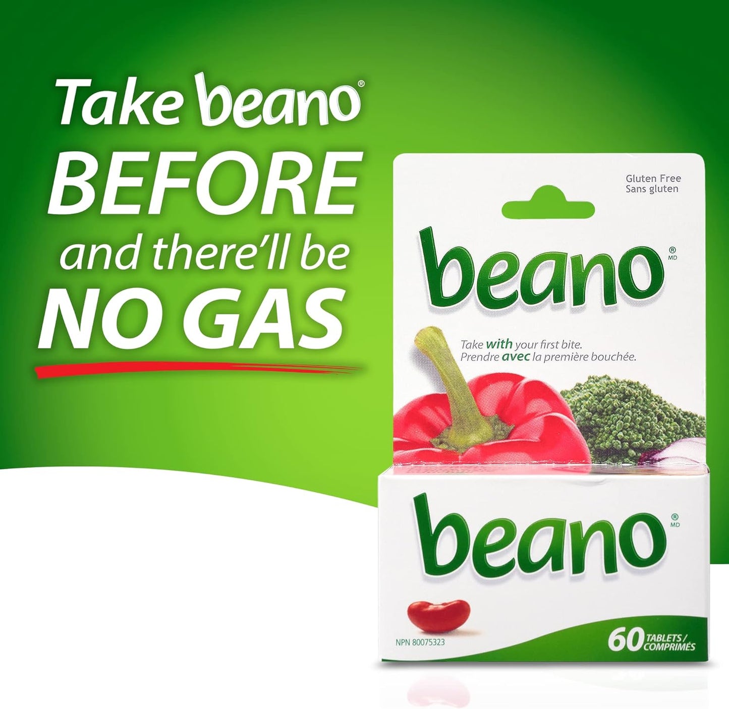 Beano Tablets，消化酶补充剂，缓解胀气 - 60 片 - 有助于缓解腹胀，缓解胃部不适