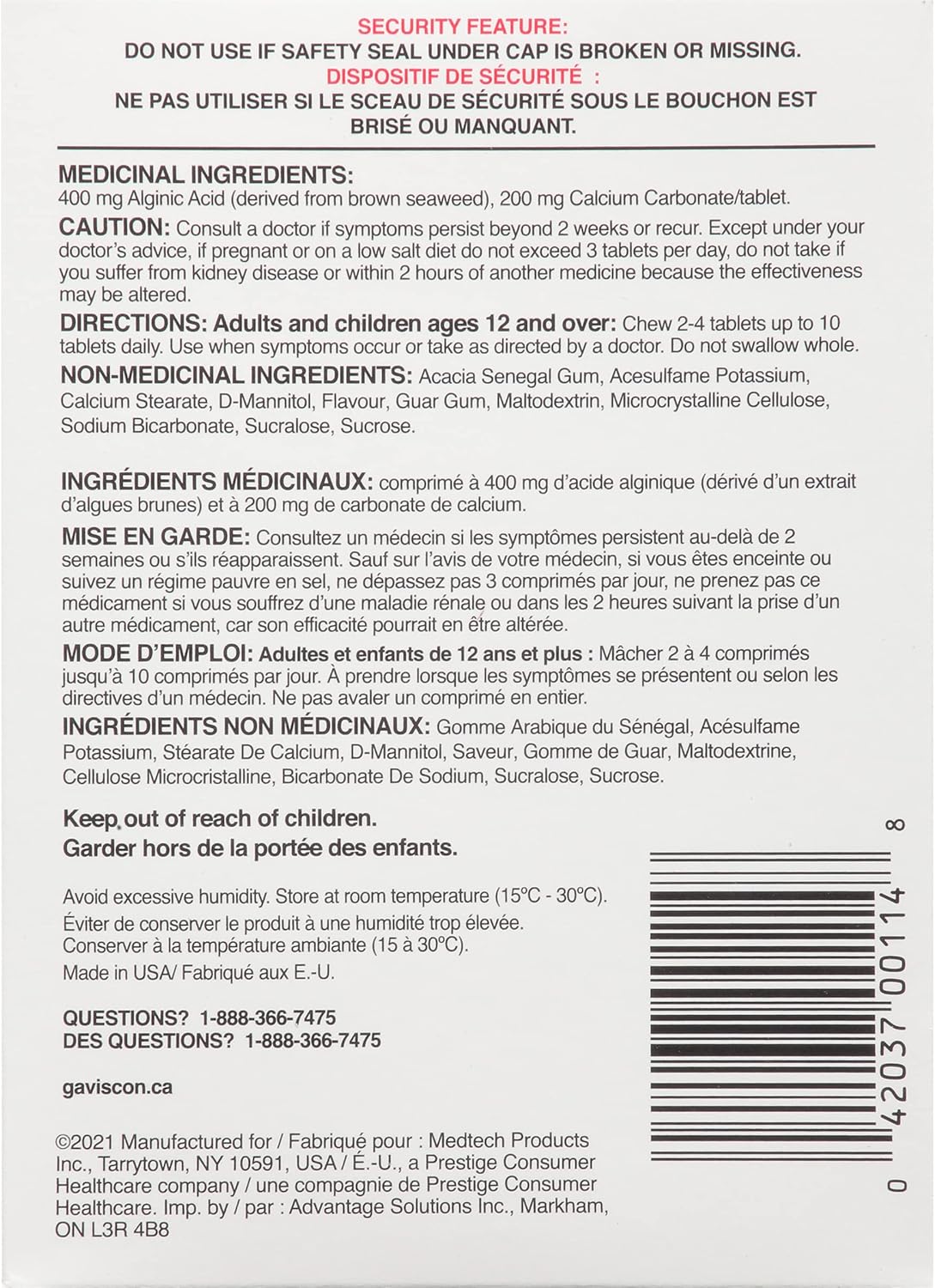 Gaviscon Advanced Strength Chewable Mini Tablets - 36 Count - Foaming Antacid Tablets for Day & Night Heartburn Relief, Acid Reflux and GERD Relief, Fruit Blend - Free of Aluminum, Lactose and Gluten