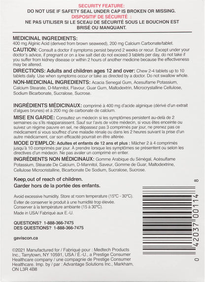 Gaviscon Advanced Strength Chewable Mini Tablets - 36 Count - Foaming Antacid Tablets for Day & Night Heartburn Relief, Acid Reflux and GERD Relief, Fruit Blend - Free of Aluminum, Lactose and Gluten