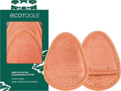 EcoTools Gentle Facial Cleansing Cloths, Makeup Remover Cloth Infused With Citrus, Reusable Face Cloths Deep Clean Skin, Eco Friendly Washcloth For Face, Vegan, & Cruelty-Free, 2 Count