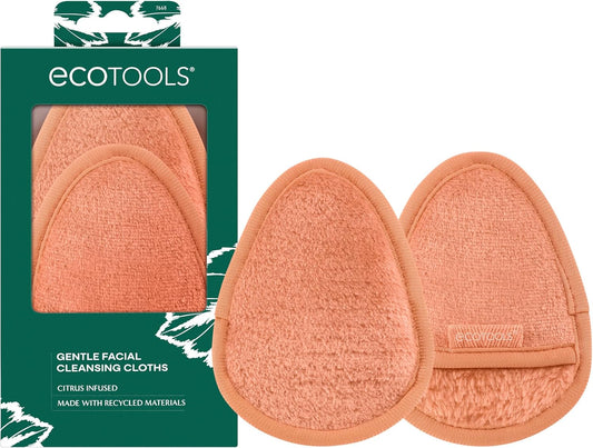 EcoTools Gentle Facial Cleansing Cloths, Makeup Remover Cloth Infused With Citrus, Reusable Face Cloths Deep Clean Skin, Eco Friendly Washcloth For Face, Vegan, & Cruelty-Free, 2 Count