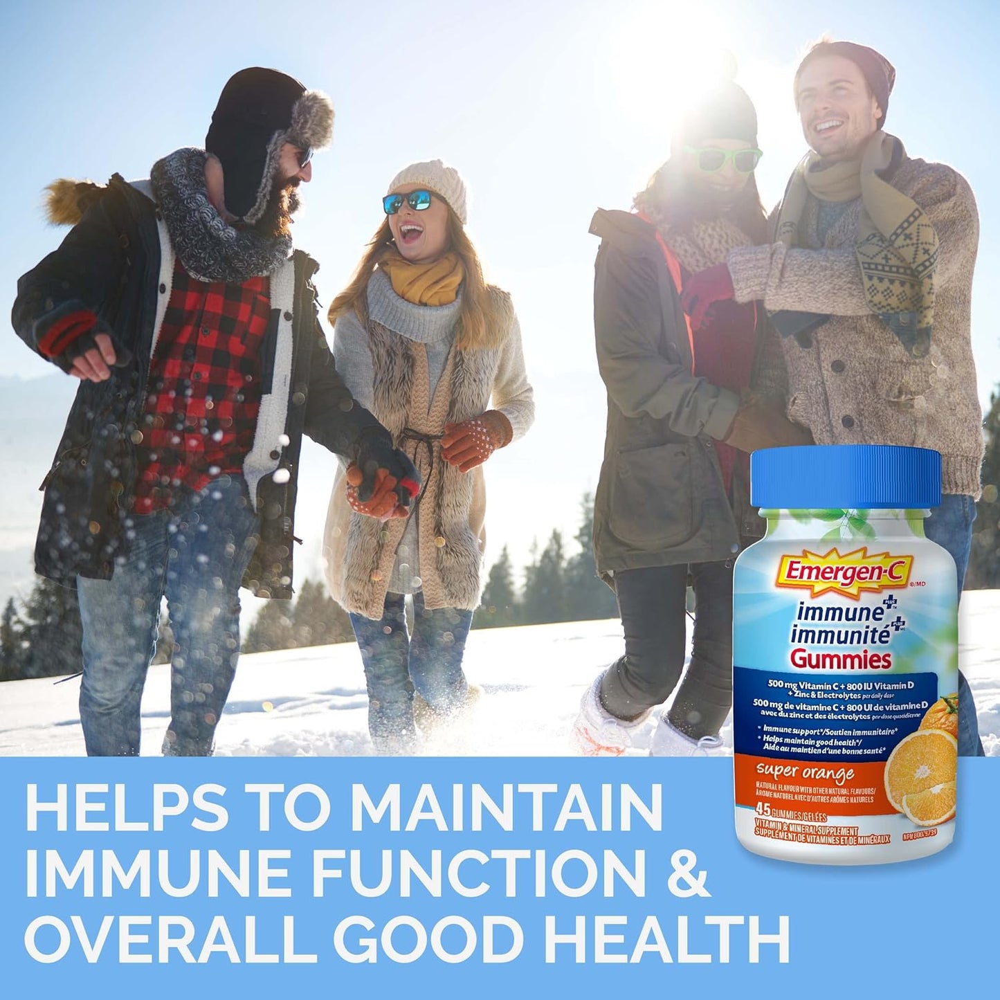 Emergen-C Immune+ 500毫克維生素C軟糖補充劑，免疫系統增強劑，超級橙味，45粒軟糖