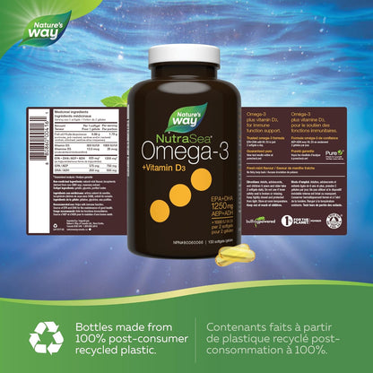 Nature's Way NutraSea+D Omega 3 + 維生素 D 補充劑，新鮮薄荷，150 粒軟膠囊