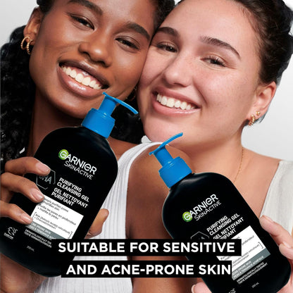 Garnier BHA Purifying Cleansing Gel with Salicylic Acid & Charcoal, Deep Pore Cleansing & Mattifying Skin Gel 250 ml