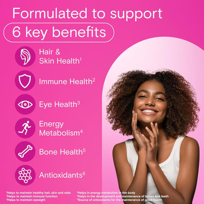 One A Day Multi+ 頭髮、皮膚和指甲複合維生素軟糖 - 每日補充維生素，支持健康的頭髮、皮膚和指甲，含生物素、維生素 A、C、E 和鋅，男女適用，120 粒軟糖