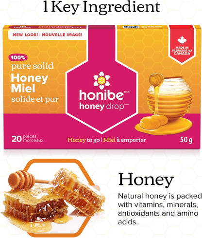 Honibe 蜂蜜滴剂 | 100% 纯蜂蜜 | 固体蜂蜜甜味剂 | 舒缓咽喉痛 | 12 包，每包 20 滴（240 滴）