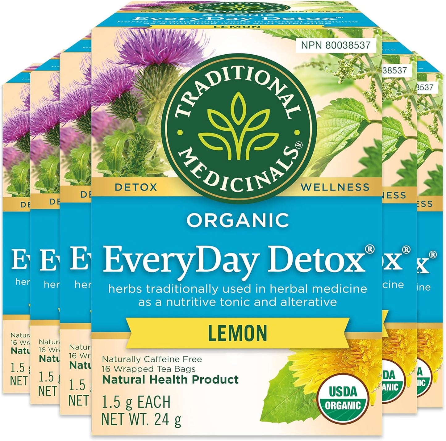 Traditional Medicinals - 有机日常排毒柠檬草本茶（6 包）- 含荨麻和牛蒡根，可清除体内积聚的废物 - 共 96 个茶包