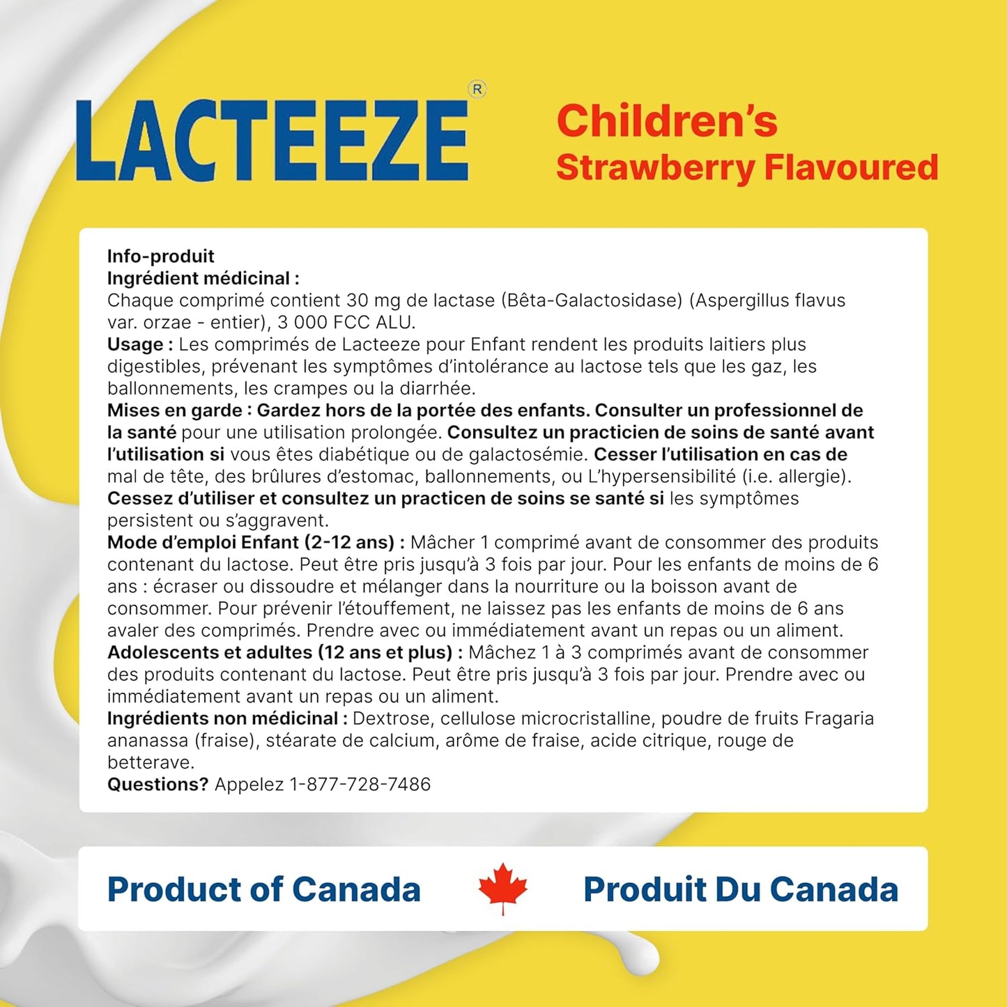 Lacteeze 儿童乳糖酶咀嚼片 - 天然草莓味，100 片装