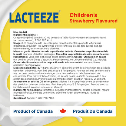Lacteeze 儿童乳糖酶咀嚼片 - 天然草莓味，100 片装
