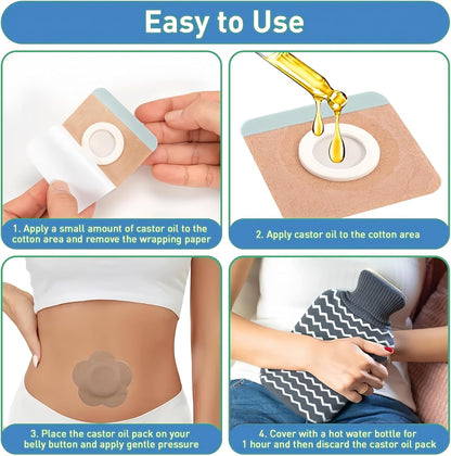 Castor Oil Pack Wrap, 50 Pcs Self-Adhesive Castor Patches for Belly Button (Oil Not Included, Skin Color)