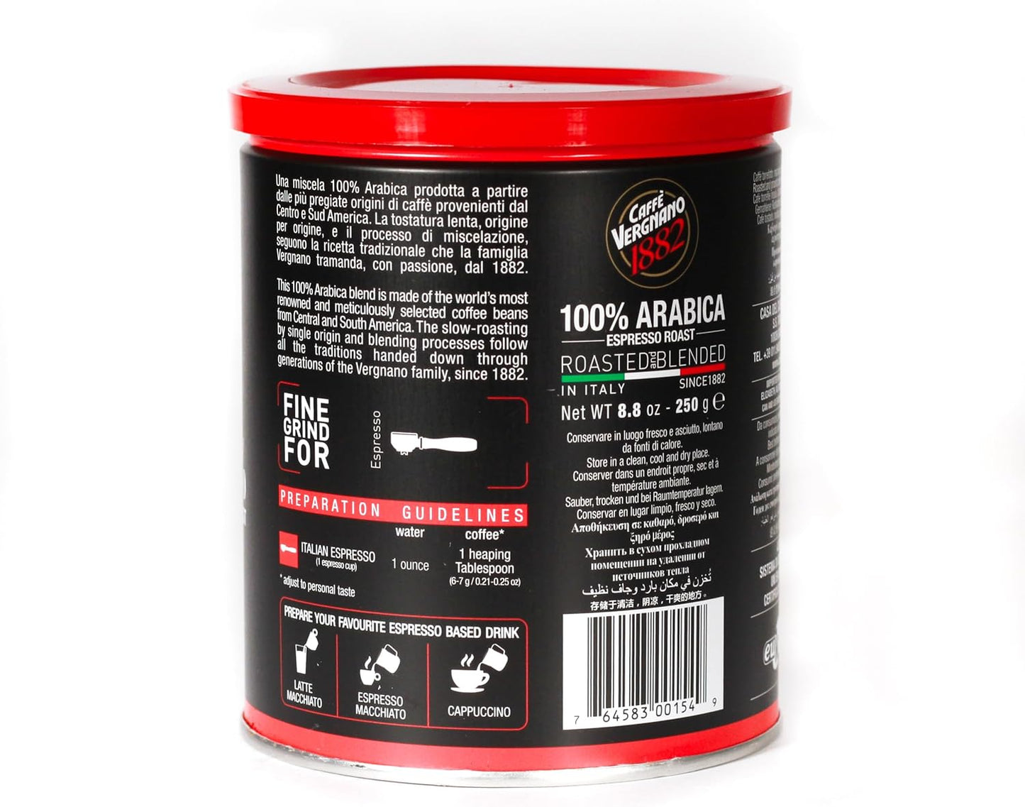 Caffè Vergnano 阿拉比卡浓缩咖啡罐装，250 克（包装可能有所不同）