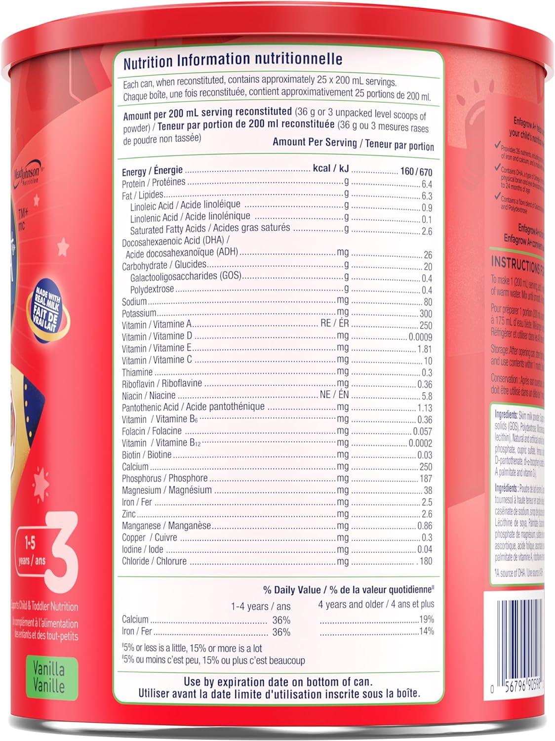 Enfagrow A+ Child & Toddler Nutritional Drink, 26 Nutrients including Brain Building DHA, Ages 1-5, Vanilla Flavour, Powder, 907g