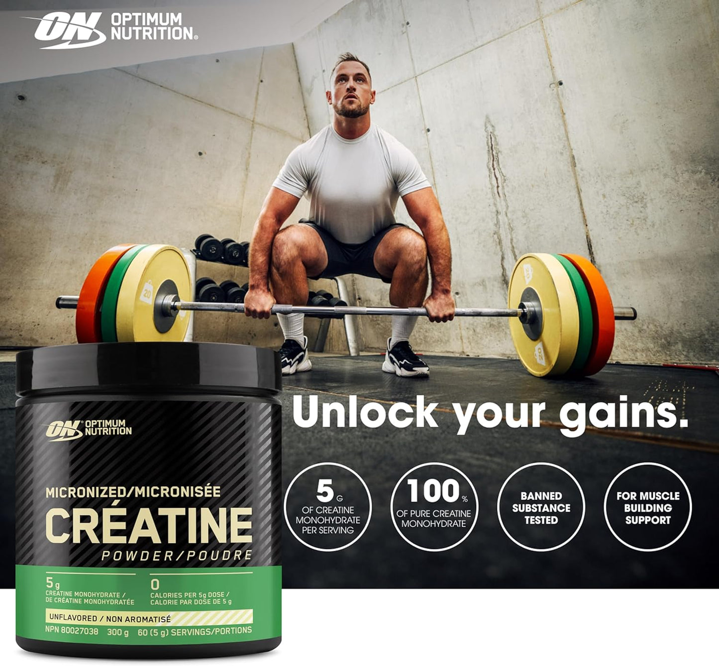 Optimum Nutrition 100% 純肌酸一水合物微粉，無味，600 克 - 120 份（包裝可能有所不同）