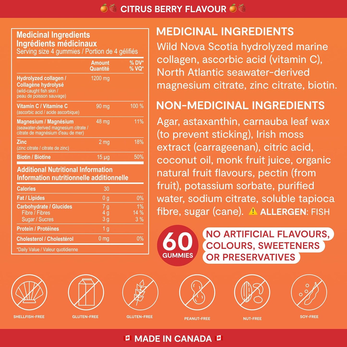 Landish Marine Collagen Gummies – Wild Canadian Marine Collagen, Vitamin C, Magnesium, Zinc & Biotin – Skin, Hair, Nails & Joint Support – No Artificial Colours or Flavours – Made in Canada – 60 Gummies