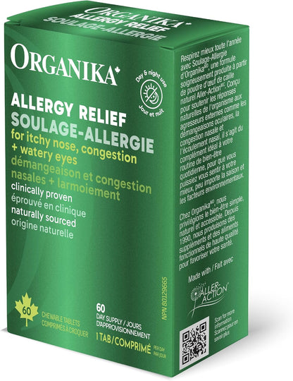 Organika 加拿大制造过敏缓解片 - 26 毫克鹌鹑蛋，经临床研究，天然来源，日夜使用，缓解眼痒、鼻塞、流鼻涕 - 每日仅需 1 片 - 60 片