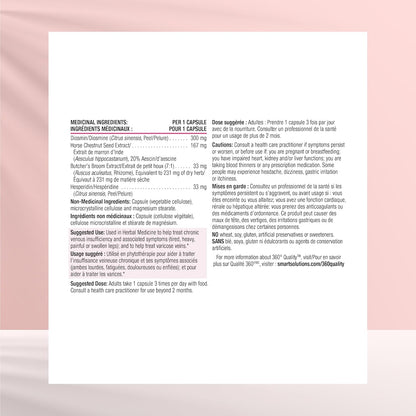 Smart Solutions Veinsmart Vegetarian Capsules, Supports Vein Health and Reduces Varicose Veins, Helps with Swelling and the Feeling Heaviness in the Legs. With 300 mg Diosmin, Gluten-Free, Soy-Free, 90 Count