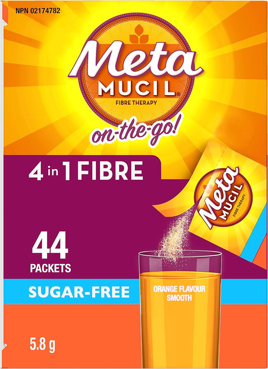 Metamucil, 每日車前子殼粉補充包，無糖，四合一膳食纖維，促進消化健康，橙味順滑飲料，44 份