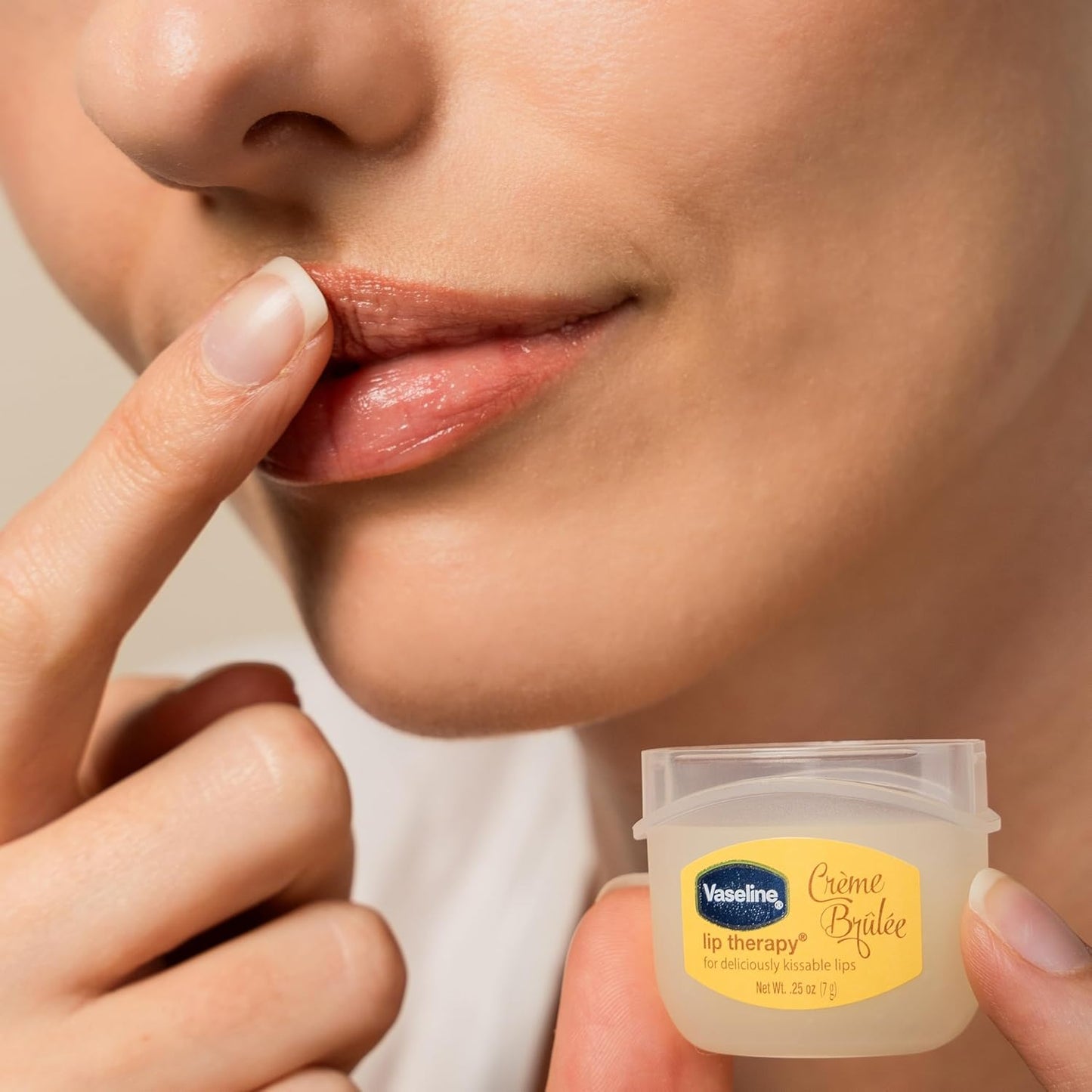 Vaseline® Lip Therapy® Crème Brulee Mini, Long-lasting moisturization, with a light scent of crème brulee