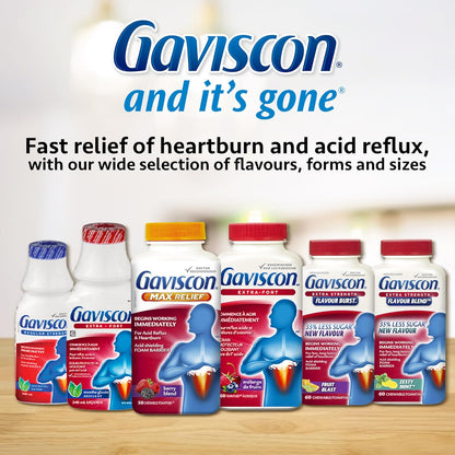 Gaviscon Extra Strength Tablets - 25 Count - Chewable Foaming Antacid Tablets for Day and Night Heartburn Relief, Acid Reflux and GERD Relief, Fruit Blend - Free of Aluminum, Lactose and Gluten