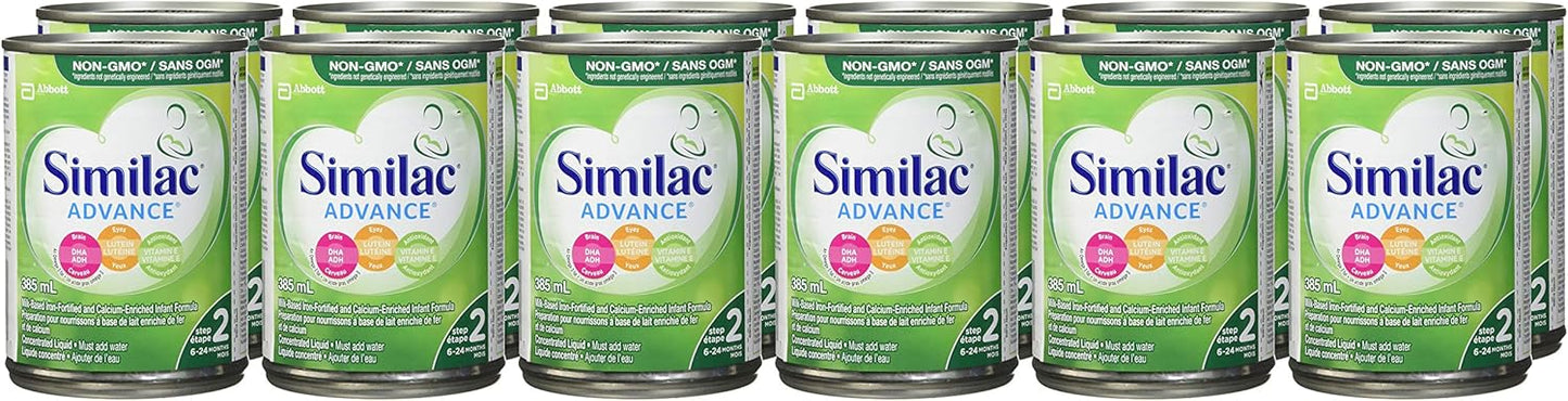 Similac Advance Step 2 Non-GMO Baby Formula, Concentrated Liquid, 12 x 385 mL, 6-24 Months