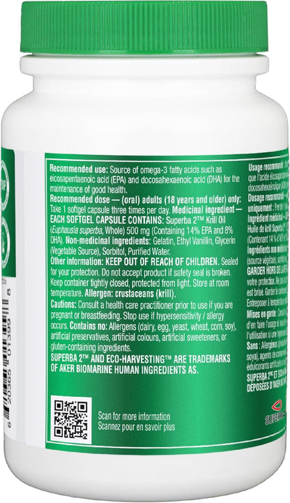 Organika Krill Oil- Sustainable Source from Antarctica, High Absorption of DHA and EPA Omega 3, Brain and Heart Support- 90sftgl