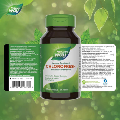 Nature's Way Premium Chlorofresh Softgels - Water-Soluble Chlorophyllin Copper Complex, Internal Deodorant, 90 Softgel Capsules