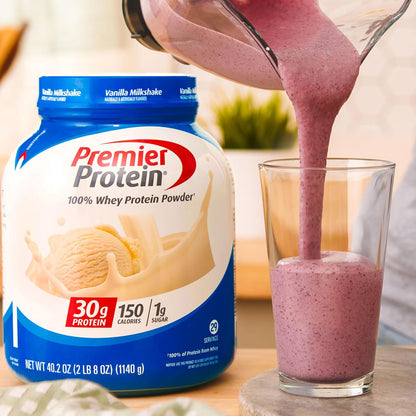 Premier Protein Protein Powder, 30g Protein, 1g Sugar, 100% Whey Protein, No Soy Ingredients, Gluten Free, Vanilla Milkshake, 29 Servings, 40.2oz