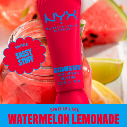 NYX Professional Makeup Smushy Matte Lip Balm, Soft Diffused Color, With Mochi Rice Powder, Watermelon Lemonade Scent, Shade: Sassy Stuff (Watermelon Pink)