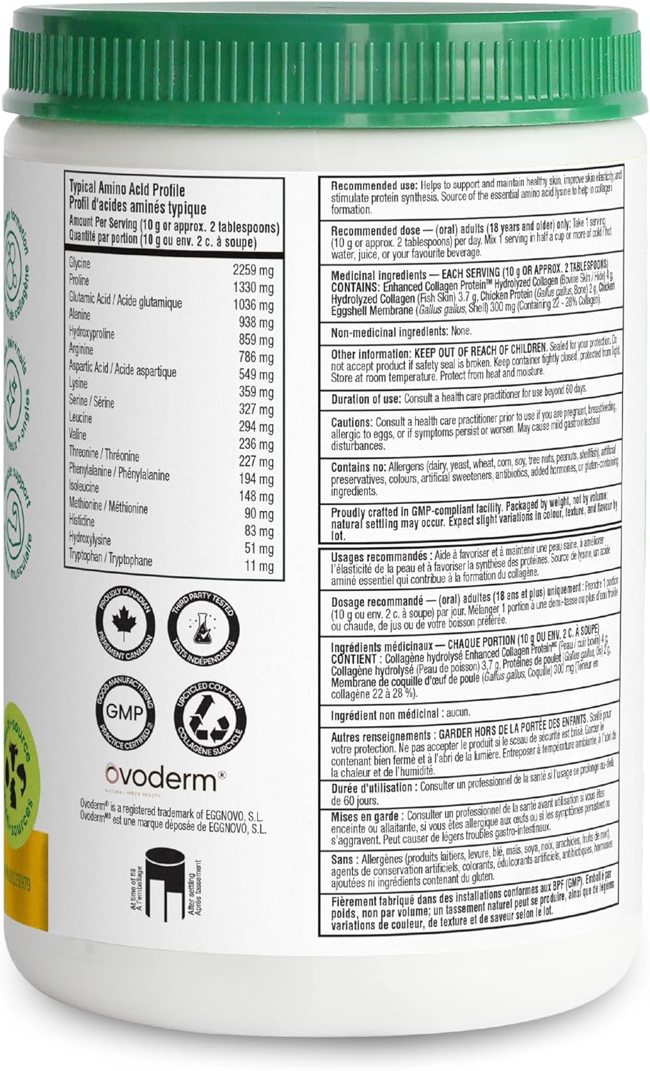 Organika Canadian-Made Full Spectrum Collagen - Type 1,2,3,5,10 - Complete Collagen Naturally Containing Hyaluronic Acid and Elastin for Healthier Hair, Skin and Joints Mild Chicken Broth Flavour 250g