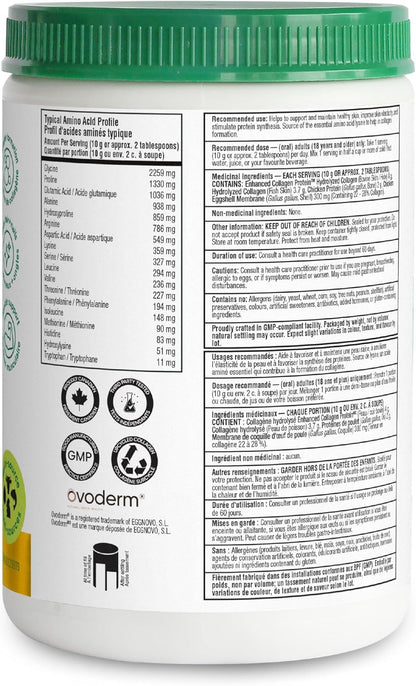 Organika Canadian-Made Full Spectrum Collagen - Type 1,2,3,5,10 - Complete Collagen Naturally Containing Hyaluronic Acid and Elastin for Healthier Hair, Skin and Joints Mild Chicken Broth Flavour 250g