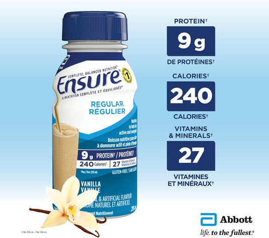 Ensure Regular, Nutritional Supplement Shake Value Pack, Nutrition To Stay Active And Energetic, Vanilla, 24 x 235-mL Bottles