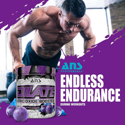 ANS Performance Dilate Pump 预锻炼粉 - 膳食补充剂 - 最大程度促进肌肉生长、力量表现 - 无刺激，β-丙氨酸、肌酸 - 30 份，冰川葡萄味