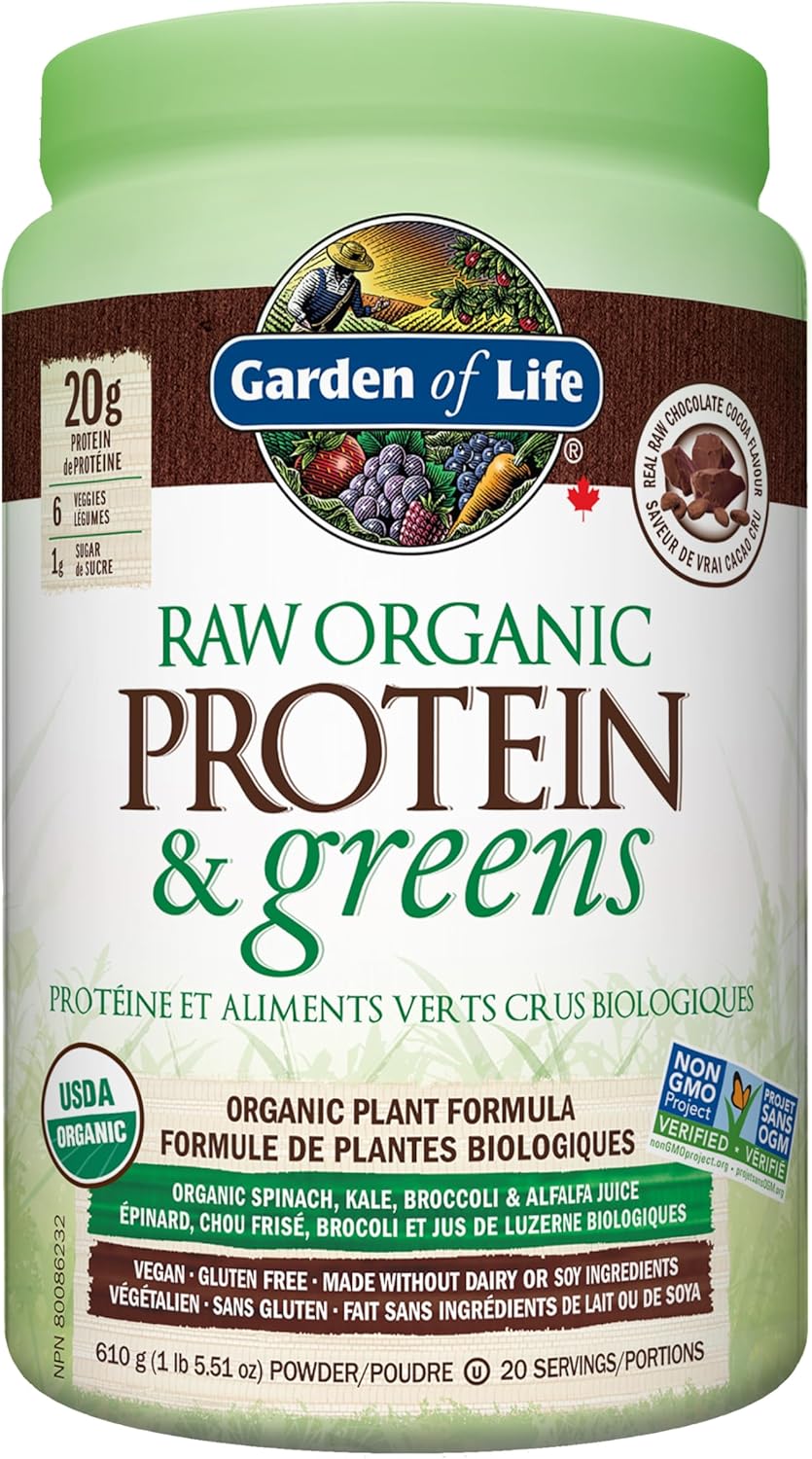 Garden of Life Raw Organic Protein & Greens - Chocolate 610.0 Gram Chocolate. Packed with 20g of protein, 6 veggies and 1g sugar. A delicious protein boost from organic sprouted brown rice, pea & chia, plus a blend of nu…