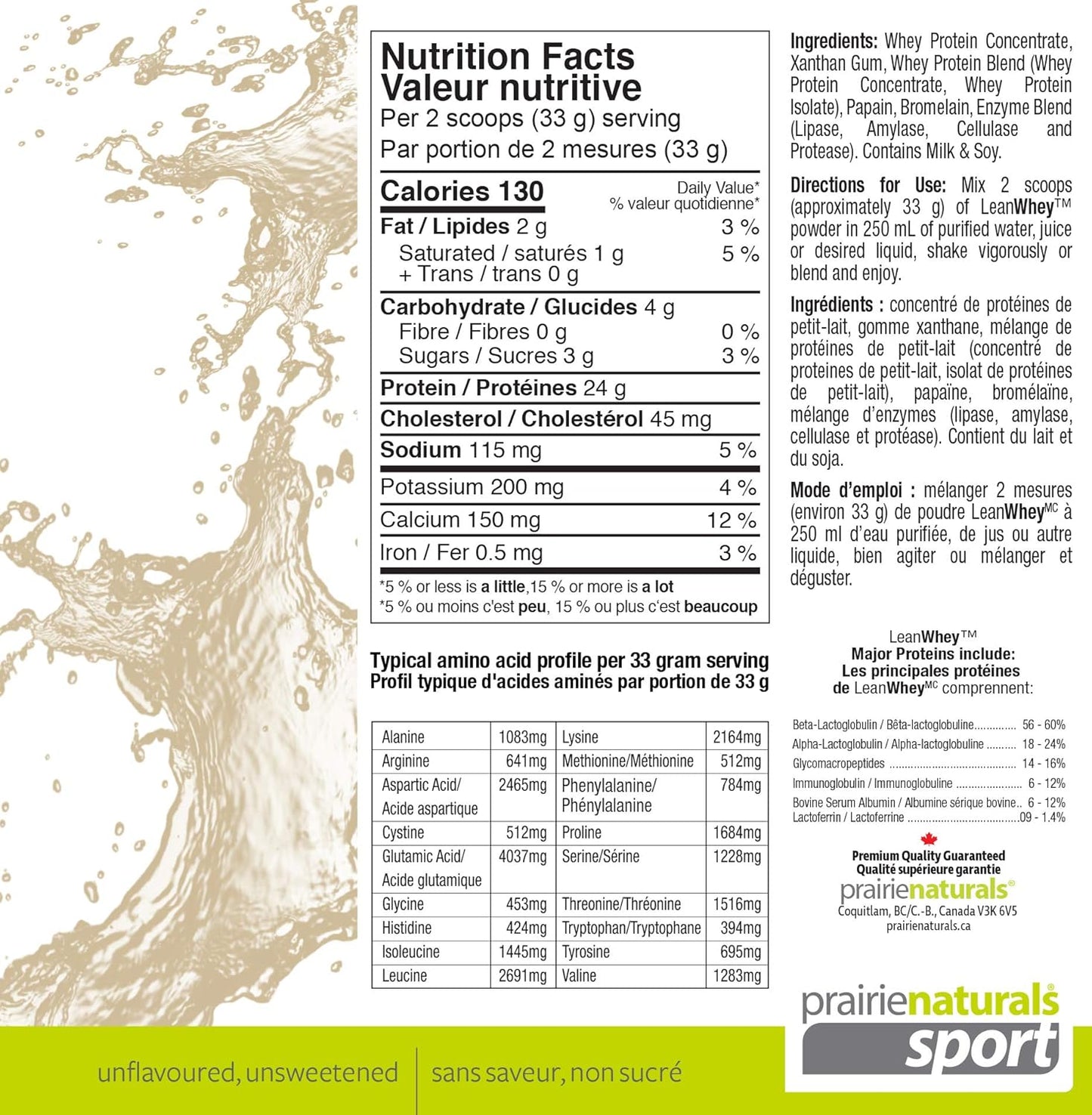 Prairie Naturals Lean Whey Protein Natural Powder, 454g