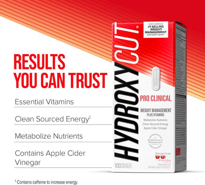 Hydroxycut Pro 临床减肥补充剂，含苹果醋，燃烧卡路里，获取天然能量，50 份（100 粒）
