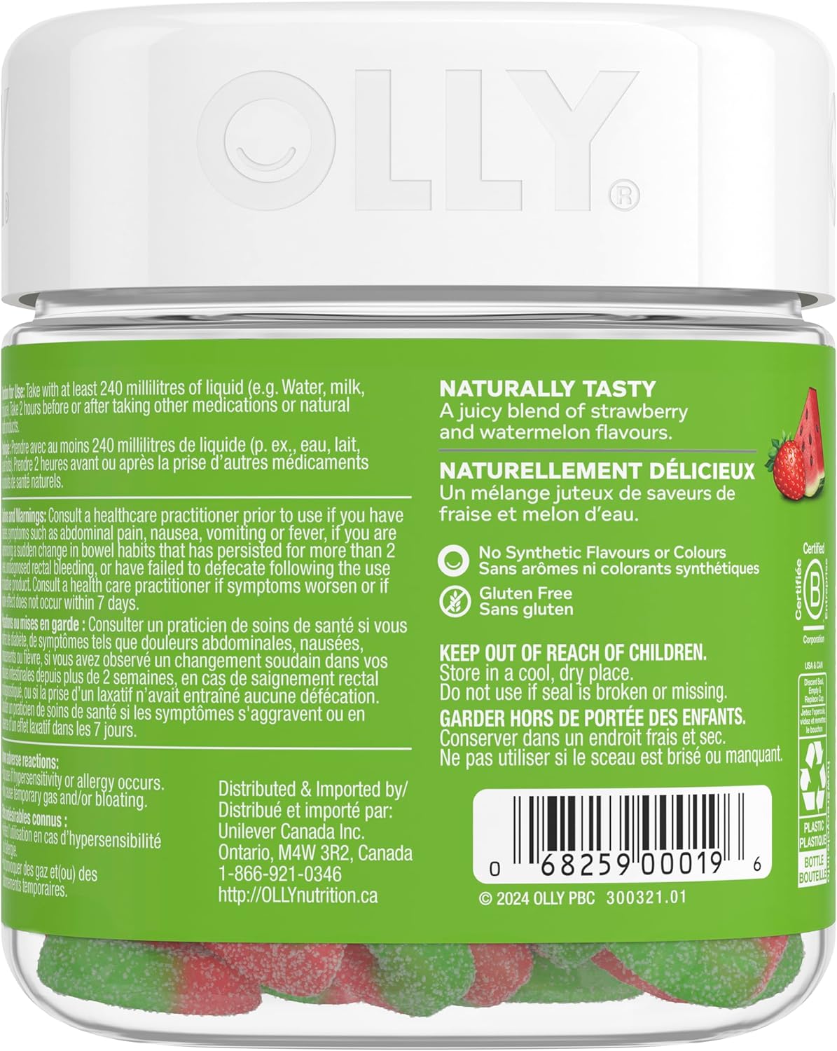 OLLY 纖維軟糖圈，5 克益生元纖維、FOS（低聚果糖）、消化支持、漿果甜瓜 50 粒