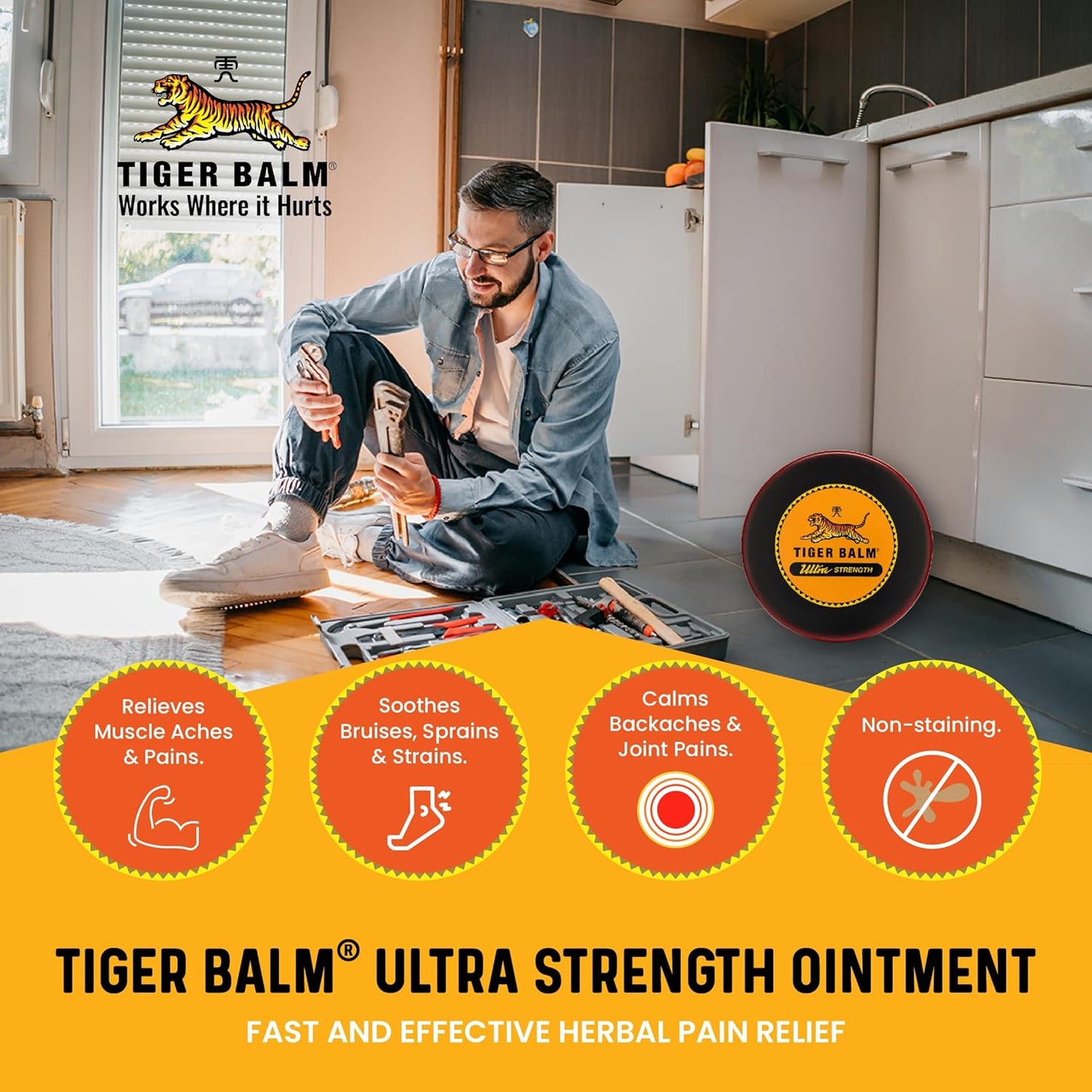 Tiger Balm Ultra Strength Pain Relieving Ointment 18g – Superior Relief for Joint and Muscle Strains - Non-staining - Tiger Balm's Strongest Concentration for Joint and Muscle Pain