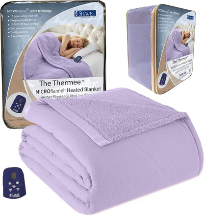 Thermee 超細法蘭絨夏爾巴電熱毯，單人，淡紫色